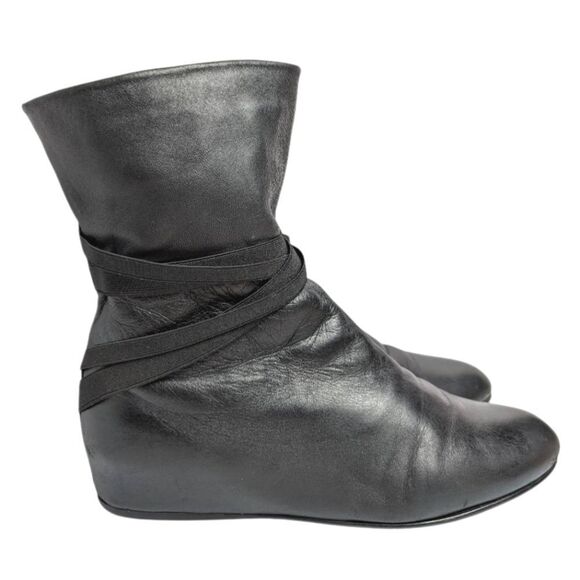 Stuart Weitzman Black Leather Strappy Ankle Sock Wedge Boots Womens 8.5 - Picture 1 of 8